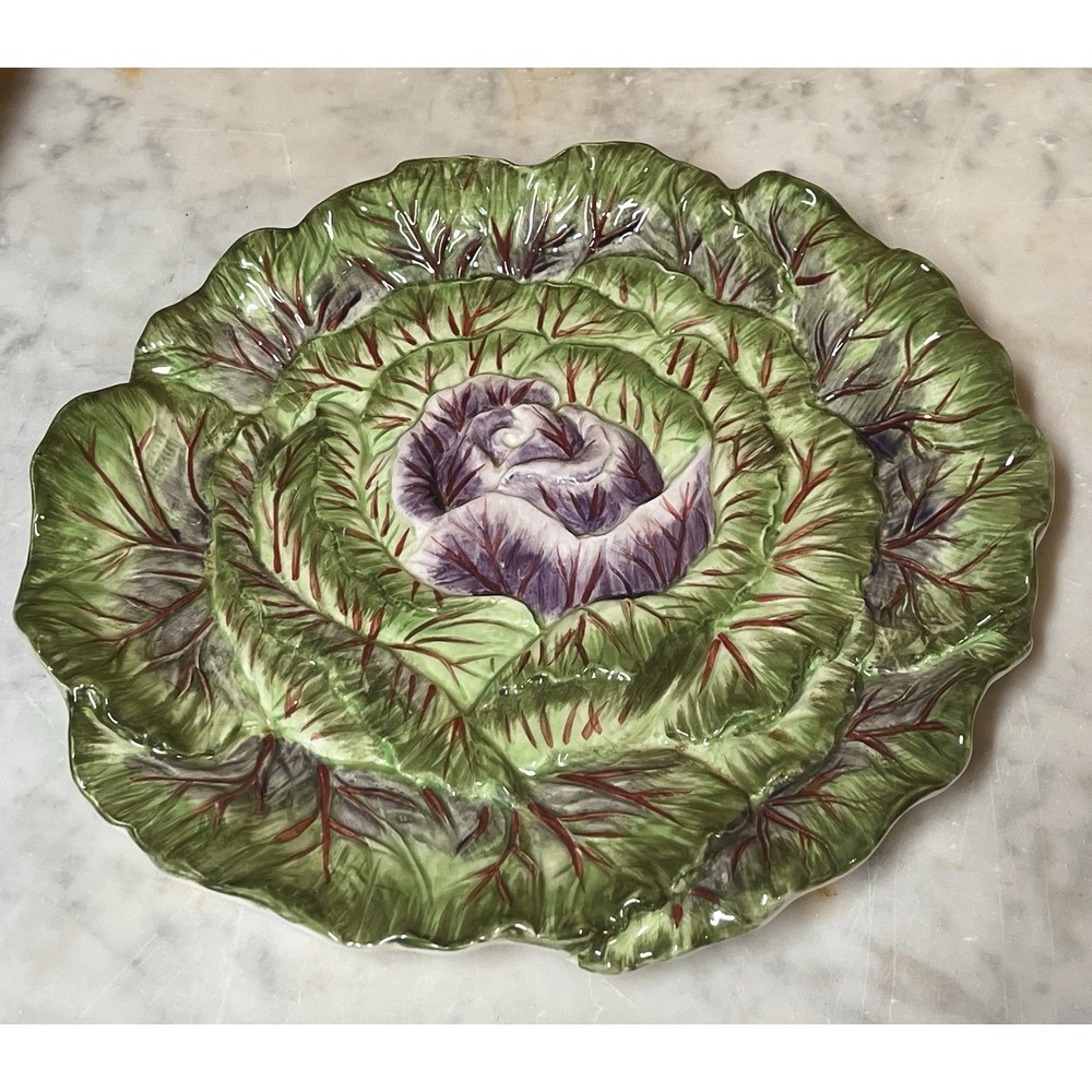 Fitz and Floyd Cabbage Plate Le Marche Green Purple‎ Majolica Plate 9"